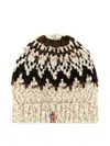 Moncler Beige Brown Geometric Pattern Beanie Hat In Multi