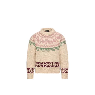 Moncler Geometric Jacquard Sweater In Light Beige Wool Blend In Neutral