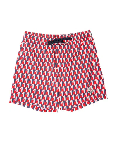 Moncler Geometric-print Swim Shorts In Red