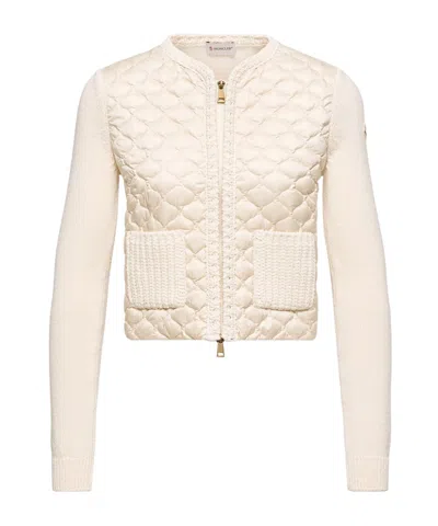 Moncler Geometric-quilted Padded Zip-up Cardigan In Neutral