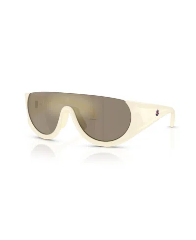 Moncler Geometric Shield Mirrored Sunglasses Me8022 In Matte White Rubberized