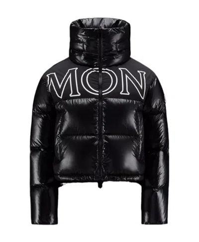 Moncler Gers Logo Print Puffer Jacket In Black