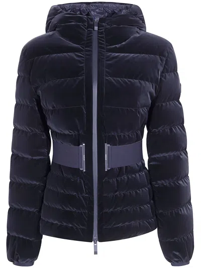 Moncler Gestuelle Hooded Belted Quilted Casual Jacket In Blue