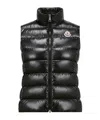 Moncler Womens Full Zipper Sleeveless Puffer Vest Jacket Shiny Black In Black