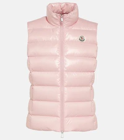 Moncler Padded Hooded Gilet With Zip Front And Zipper Pockets In Pink