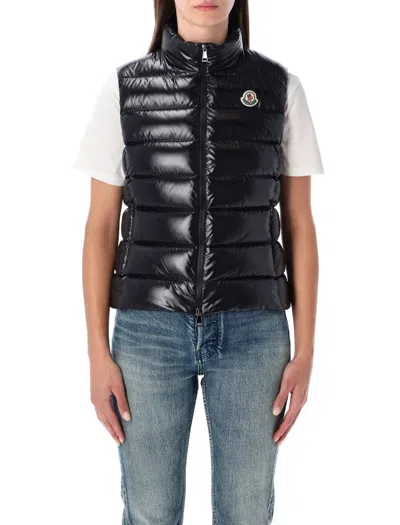 Moncler Ghany Nylon Laqué Down Gilet In Black