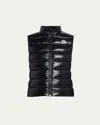 Moncler Womens Full Zipper Sleeveless Puffer Vest Jacket Shiny Black In Dark Black