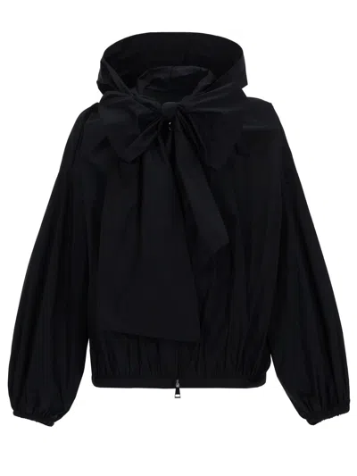 Moncler Pecher Bow-effect Hooded Shell Jacket In Blue
