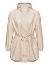 Moncler Weteau Ruched-trim Hooded Mid-length Jacket In Neutral