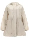 Moncler Weteau Ruched-trim Hooded Mid-length Jacket In Neutral