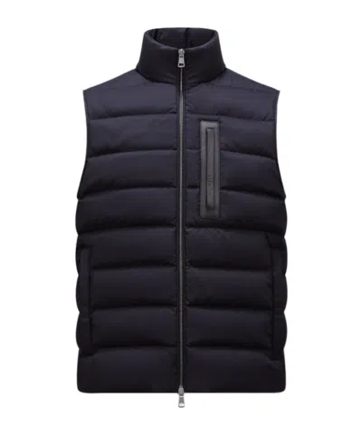 Moncler Giaf Short Feather Vest In Blue