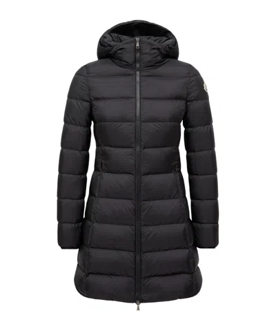 Moncler Gie Hooded Long Down Jacket In Black