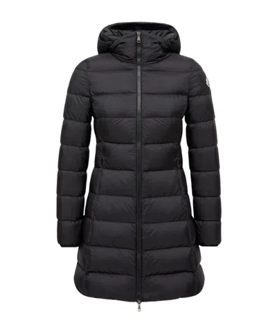 Moncler Gie Hooded Long Down Jacket In Black