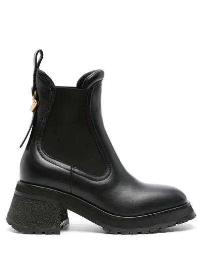 Moncler Gigi Embellished Leather Chelsea Boots In Black