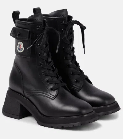 Moncler Gigi Lace-up Leather Ankle Boots In Black