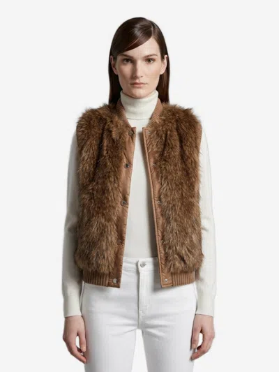 Moncler Gilet In Lana Imbottito In Brown