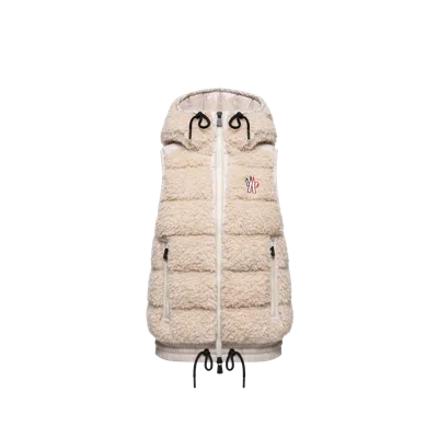 Moncler Teddy Hooded Insulated Vest, Women, Beige, Size: S In Neutral