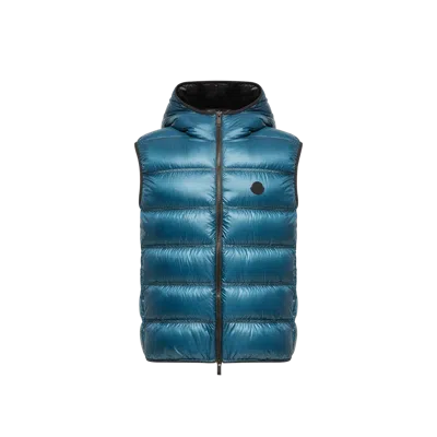 Moncler Mens Petrol Blue Panestrel Down Brand-logo Woven Gilet