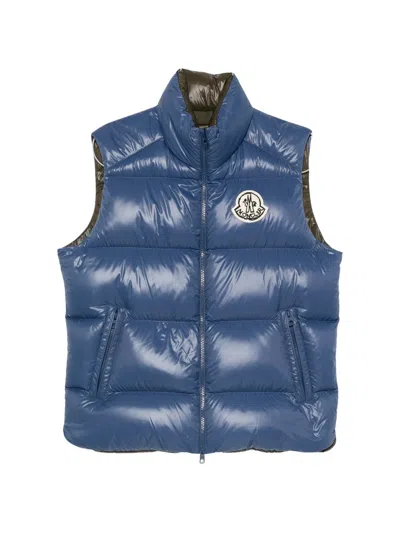 Moncler Gilet Trapuntato Belice Con Patch Logo In Blue