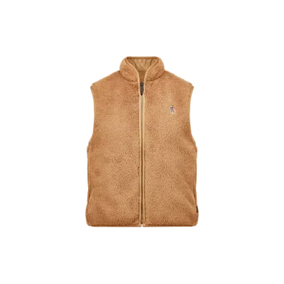 Moncler Reversible Polartec Zip-up Vest Beige In Brown