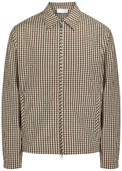Moncler Gingham Crinkled Cotton-blend Jacket In Brown