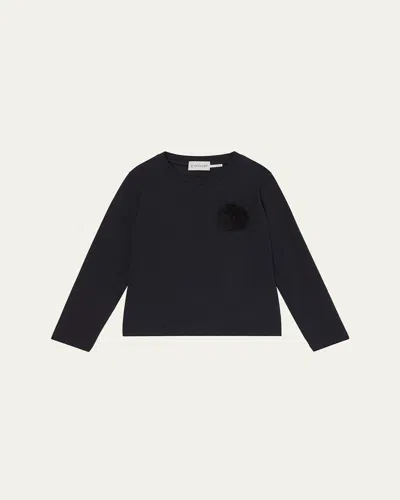 MONCLER GIRL'S 3D FLOWER LONG-SLEEVE T-SHIRT