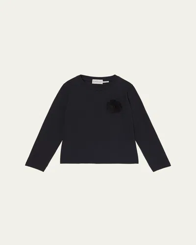 MONCLER GIRL'S 3D FLOWER LONG-SLEEVE T-SHIRT