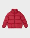 Moncler Fuchsia Abbadia Down Jacket For Girl With Logo In Red