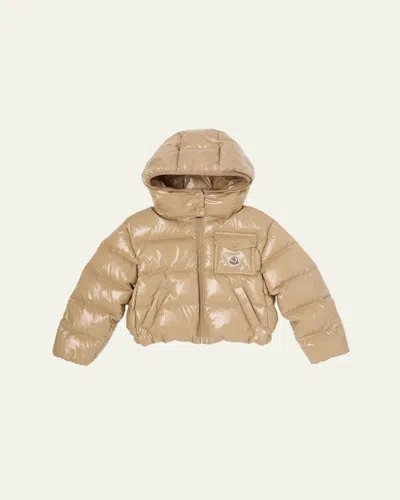 Moncler Kids' Girl's Andro Hooded Down Jacket In Brown