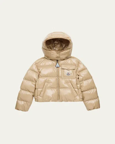 Moncler Kids' Girl's Andro Hooded Down Jacket In Neutral