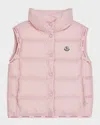 Moncler Kids' Girl's Badia Logo Tape Puffer Vest In Pastel Pink
