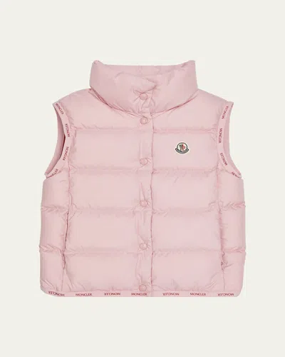 Moncler Kids' Girl's Badia Logo Tape Puffer Vest In Pastel Pink