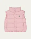 Moncler Girl's Badia Logo Tape Puffer Vest In Pink