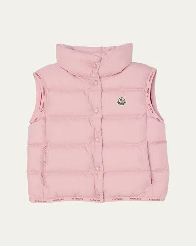 Moncler Kids' Girl's Badia Logo Tape Puffer Vest In Pink