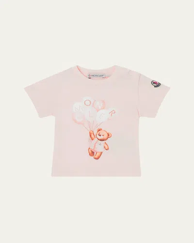 Moncler Kids' Girl's Bear With Balloons Graphic T-shirt In Light Pink