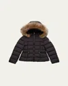 Moncler Girl's Bodette Puffer Jacket W/ Dyed Shearling Hood In Black