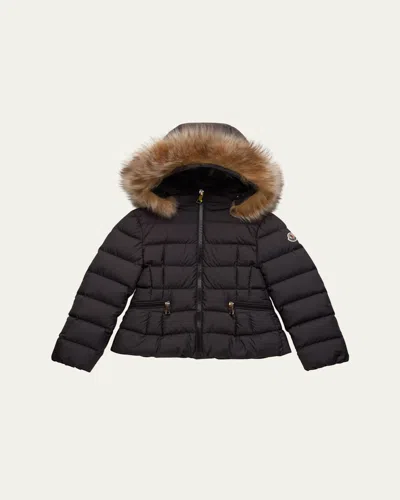 MONCLER GIRL'S BODETTE PUFFER JACKET W/ DYED SHEARLING HOOD