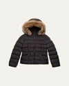 Moncler Girl's Bodette Puffer Jacket W/ Dyed Shearling Hood In Black