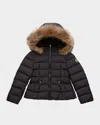 Moncler Girl's Bodette Puffer Jacket W/ Dyed Shearling Hood In Black