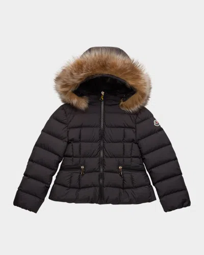MONCLER GIRL'S BODETTE PUFFER JACKET W/ DYED SHEARLING HOOD