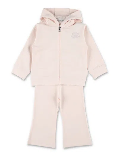 Moncler Girl Brushed Cotton Zip Hoodie Set With Wide-leg Trousers In Rosa