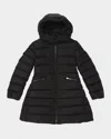 Moncler Girl's Charpal Hooded Long Down Coat In Black