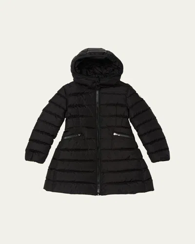 Moncler Kids' Girl's Charpal Hooded Long Down Coat In Black