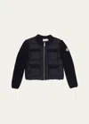 Moncler Girl's Combo Knit Cardigan In Navy