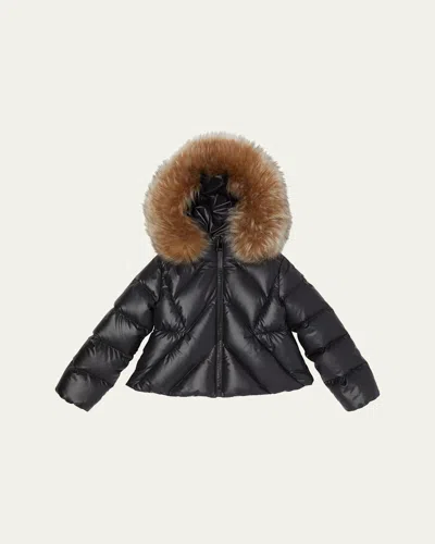 MONCLER GIRL'S DOMAS SHEARLING HOODED DOWN JACKET