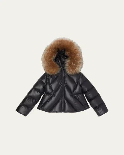 MONCLER GIRL'S DOMAS SHEARLING HOODED DOWN JACKET