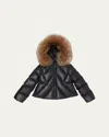Moncler Girl's Domas Shearling Hooded Down Jacket In Black