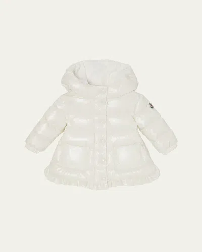 Moncler Kids' Girl's Dufar Hooded Long Down Parka In White