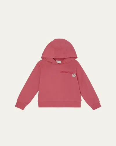 MONCLER GIRL'S EMBROIDERED LOGO APPLIQUE HOODIE