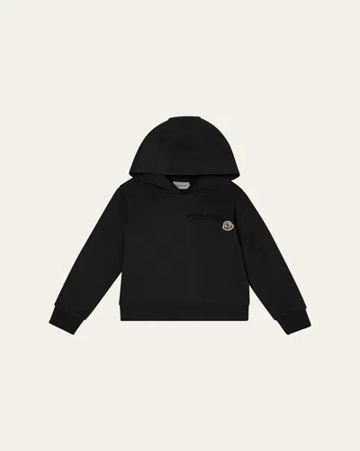 Moncler Kids' Girl's Embroidered Logo Appliqué Hoodie In Black